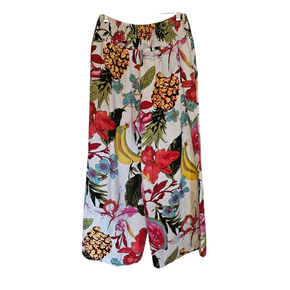 Tahari Tropical Fruit Print Linen-Blend Wide Leg Pants Size Lg - Picture 3 of 10